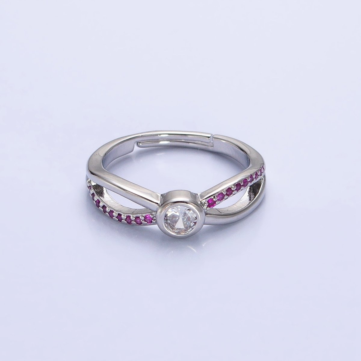 16K Gold Filled Fuchsia Micro Paved Infinity Geometric CZ Adjustable Ring in Gold & Silver | O-1912 O-1913 - DLUXCA