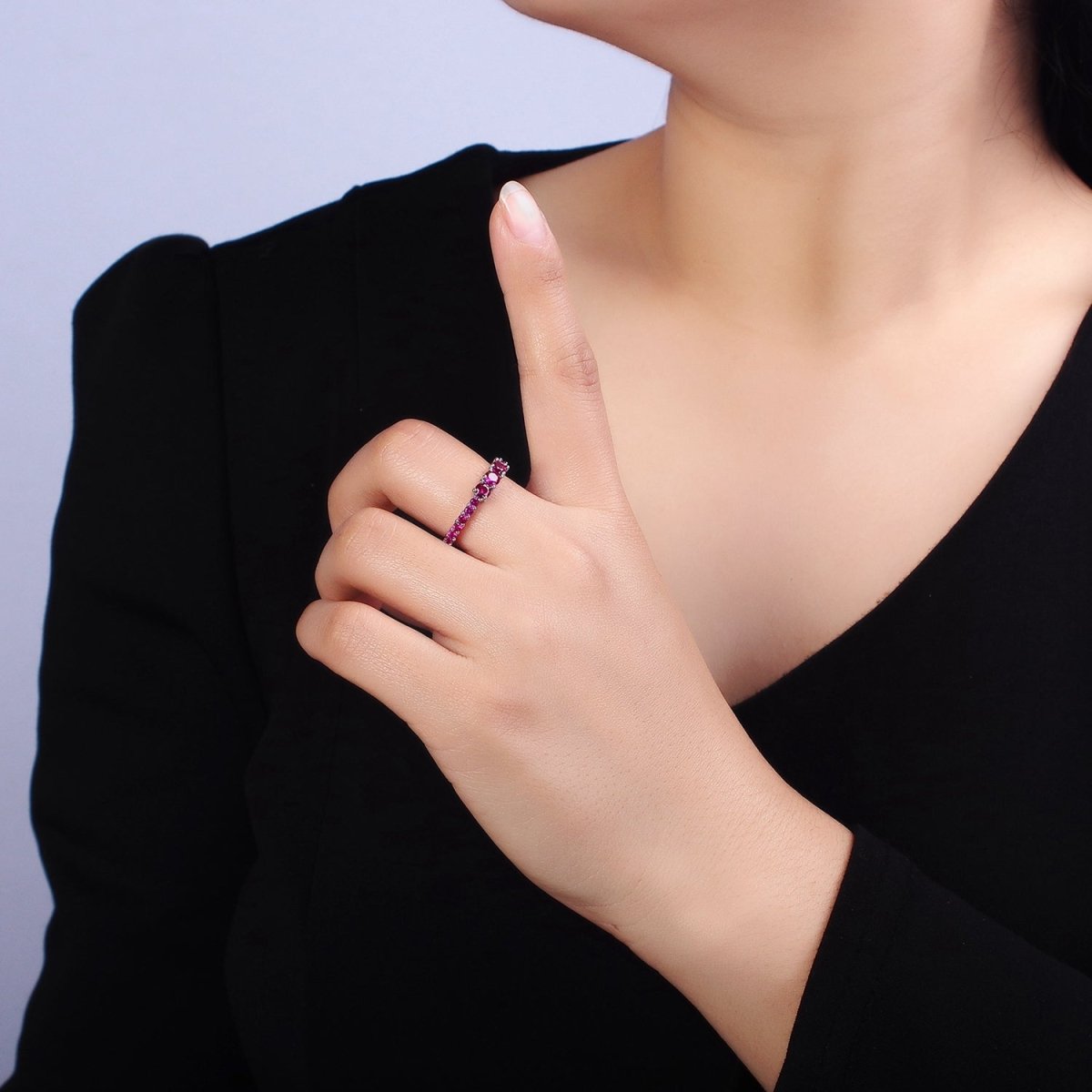 16K Gold Filled Fuchsia Triple CZ Micro Square Adjustable Ring | O-1609 O-1610 - DLUXCA