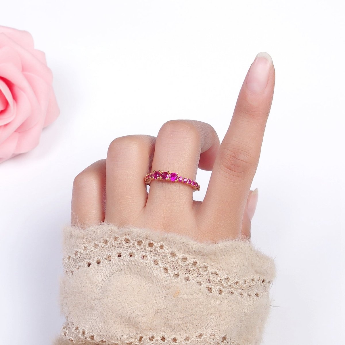 16K Gold Filled Fuchsia Triple CZ Micro Square Adjustable Ring | O-1609 O-1610 - DLUXCA