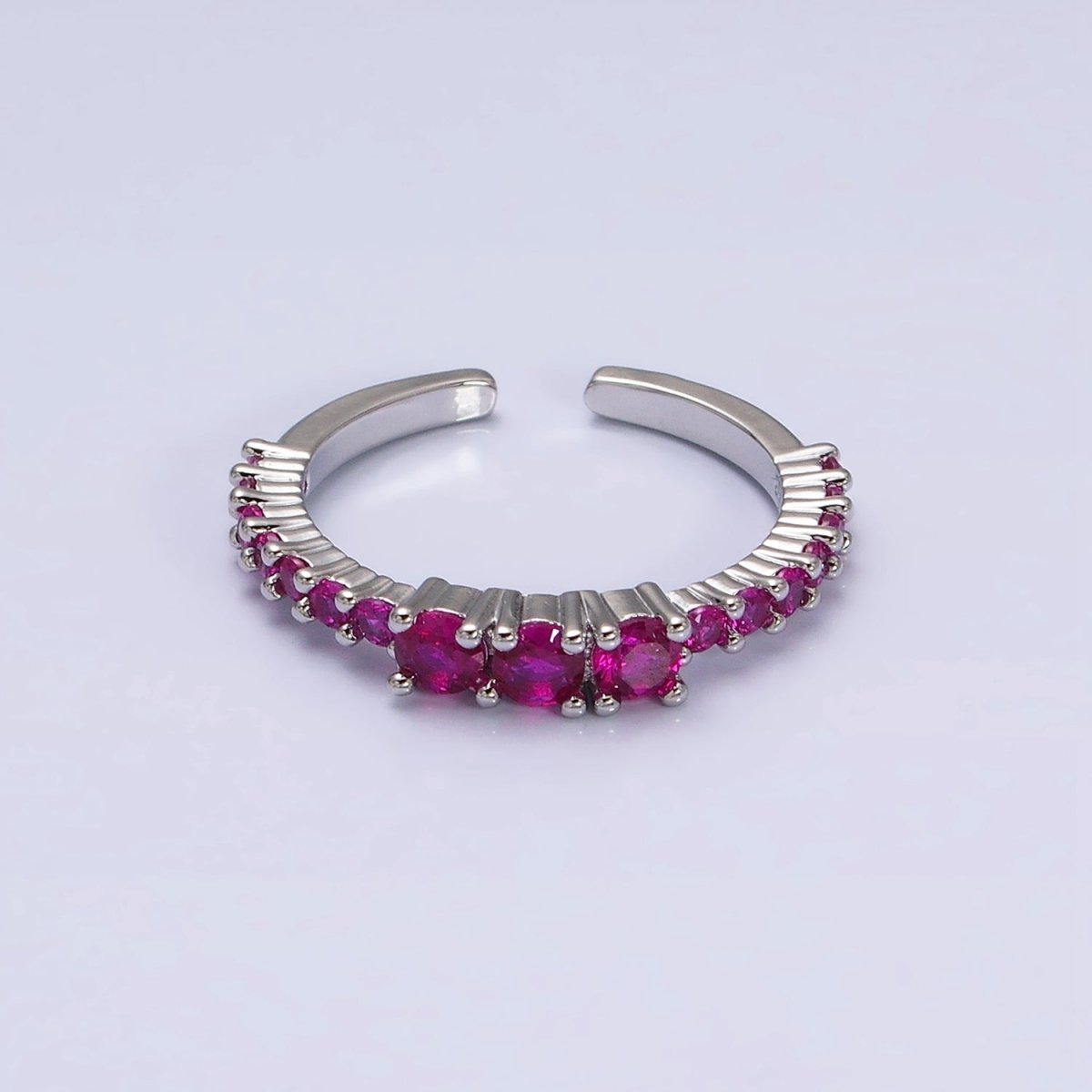 16K Gold Filled Fuchsia Triple CZ Micro Square Adjustable Ring | O-1609 O-1610 - DLUXCA