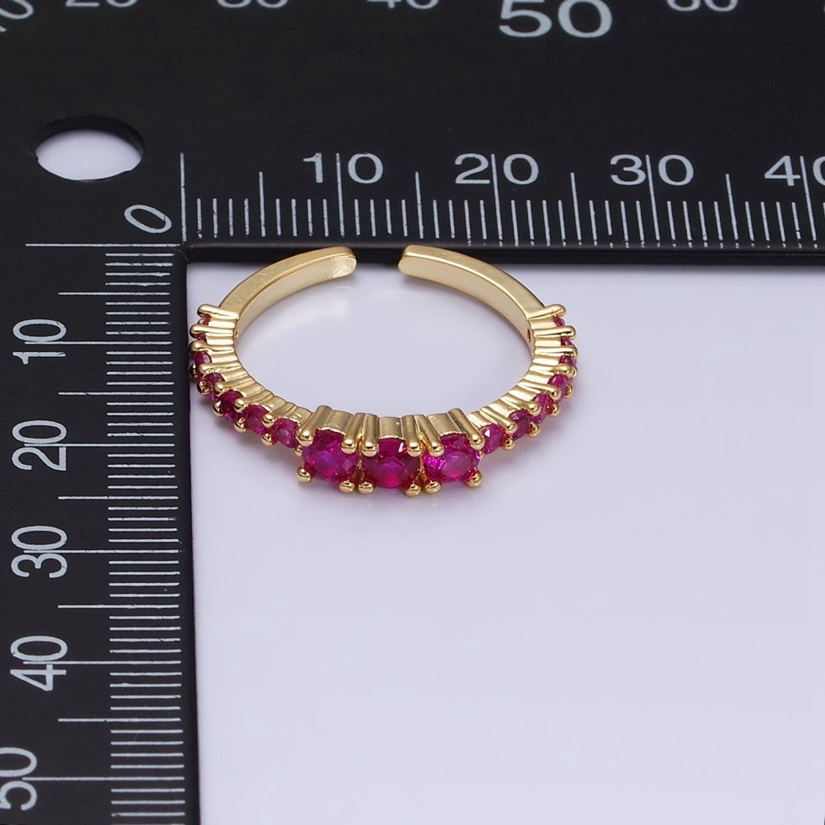 16K Gold Filled Fuchsia Triple CZ Micro Square Adjustable Ring | O-1609 O-1610 - DLUXCA