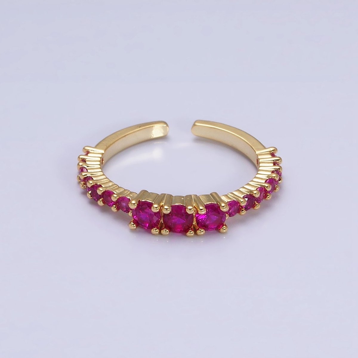 16K Gold Filled Fuchsia Triple CZ Micro Square Adjustable Ring | O-1609 O-1610 - DLUXCA