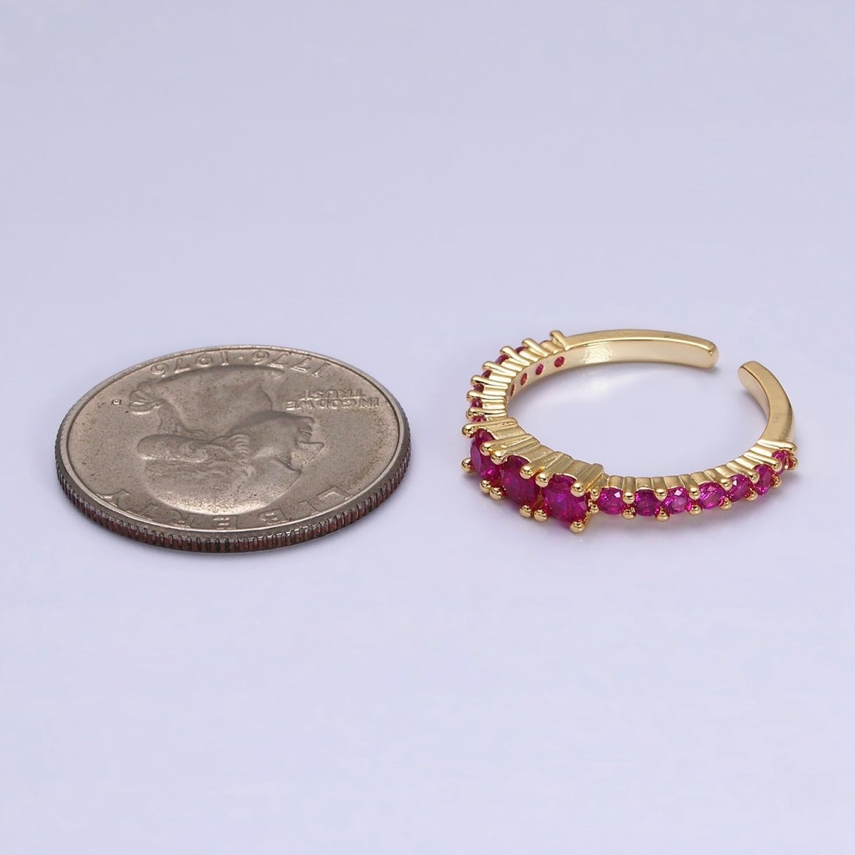 16K Gold Filled Fuchsia Triple CZ Micro Square Adjustable Ring | O-1609 O-1610 - DLUXCA