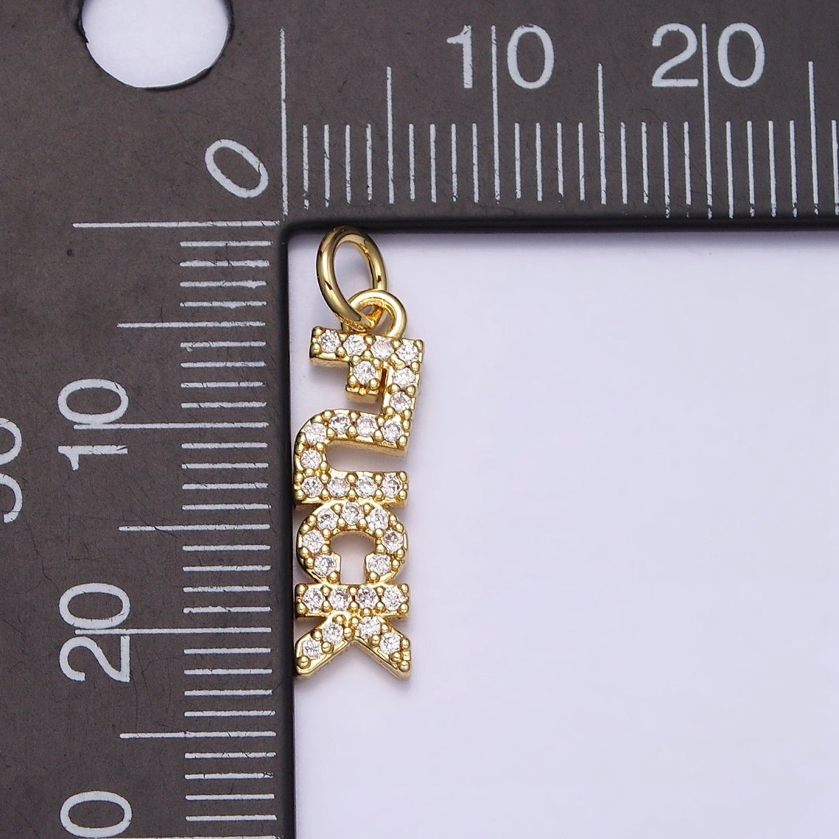 16K Gold Filled "FUCK" Script Micro Paved CZ Add-On Charm in Gold & Silver | AC1329 AC1330 - DLUXCA