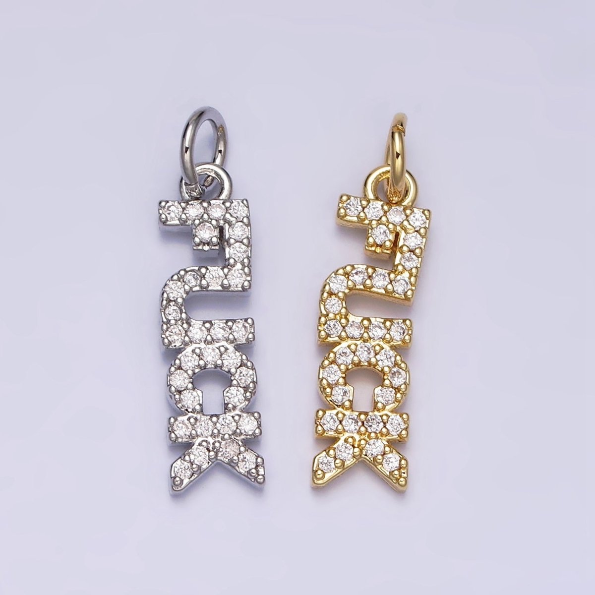 16K Gold Filled "FUCK" Script Micro Paved CZ Add-On Charm in Gold & Silver | AC1329 AC1330 - DLUXCA