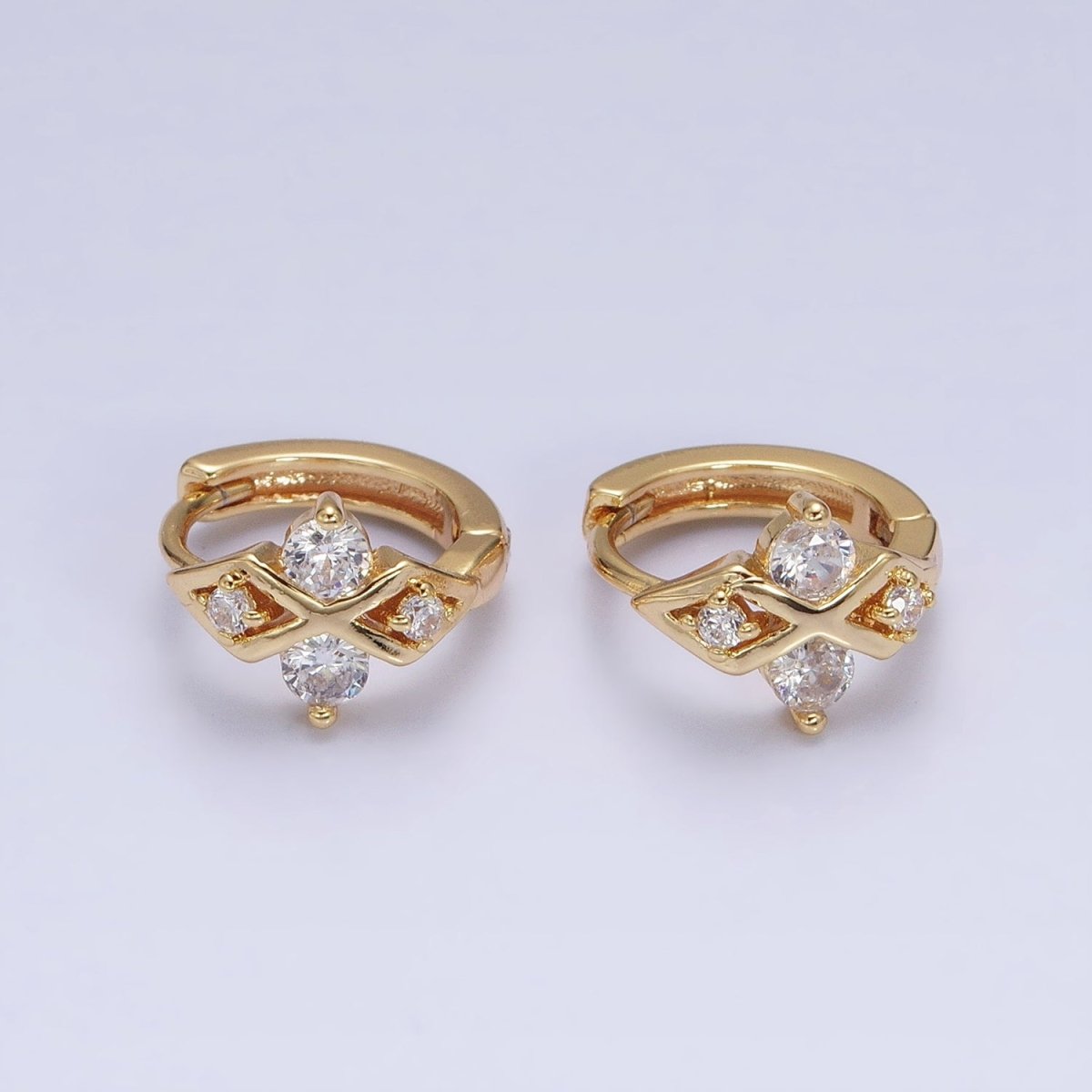 16K Gold Filled Geometric Double Rhombus 14mm Huggie Earrings in Silver & Gold | AB893 AD1151 - DLUXCA