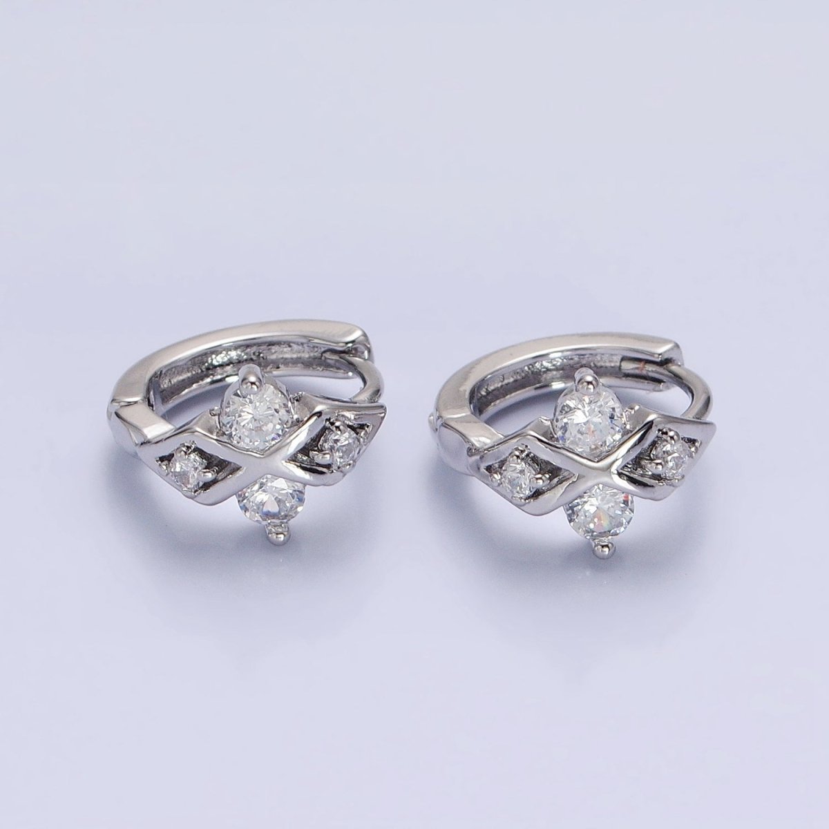 16K Gold Filled Geometric Double Rhombus 14mm Huggie Earrings in Silver & Gold | AB893 AD1151 - DLUXCA