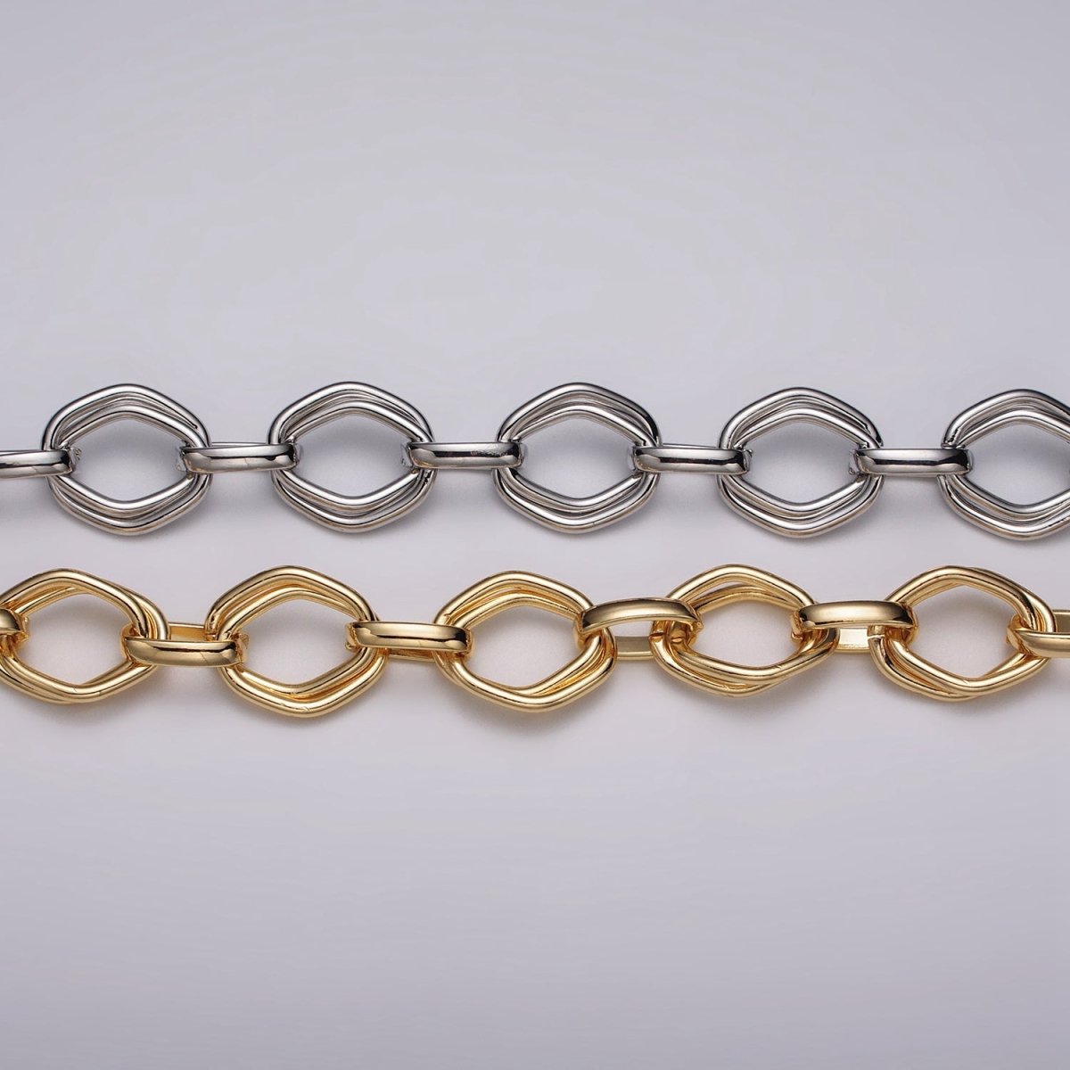 16k Gold Filled Geometric Hexagonal Link Unfinished Chain in Gold & Silver | ROLL-1151 ROLL-1152 Clearance Pricing - DLUXCA