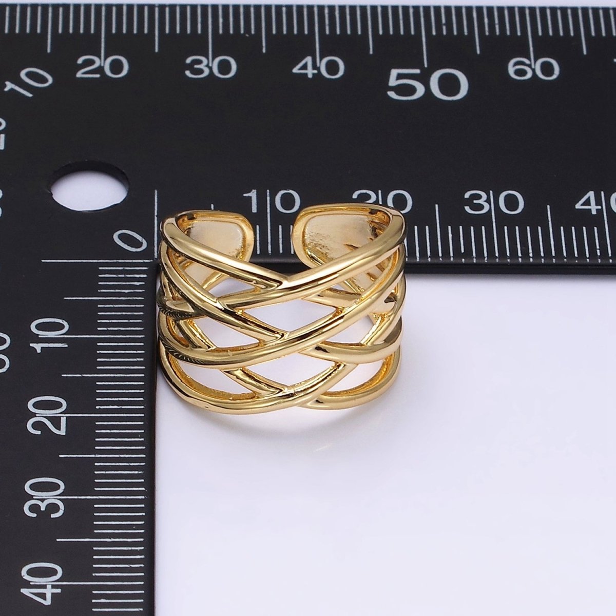 16K Gold Filled Geometric Multiple Band Statement Ring in Gold & Silver | O-1980 O-1981 - DLUXCA