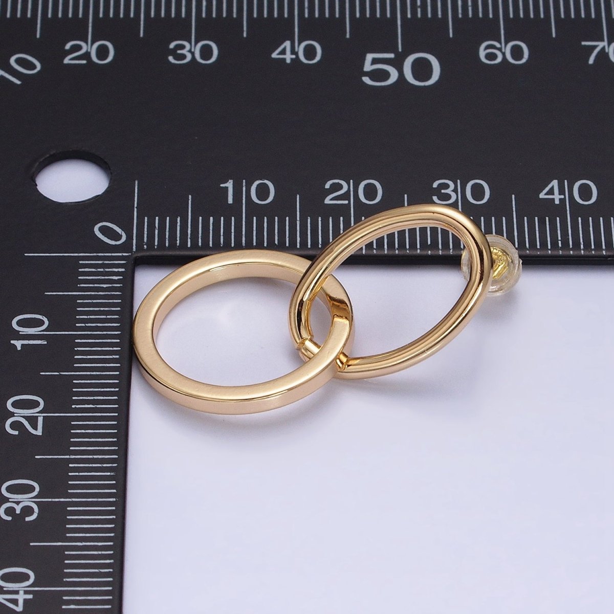 16K Gold Filled Geometric Open Oval Round Double Drop Stud Earrings in Gold & Silver | AD1141 AD1142 - DLUXCA