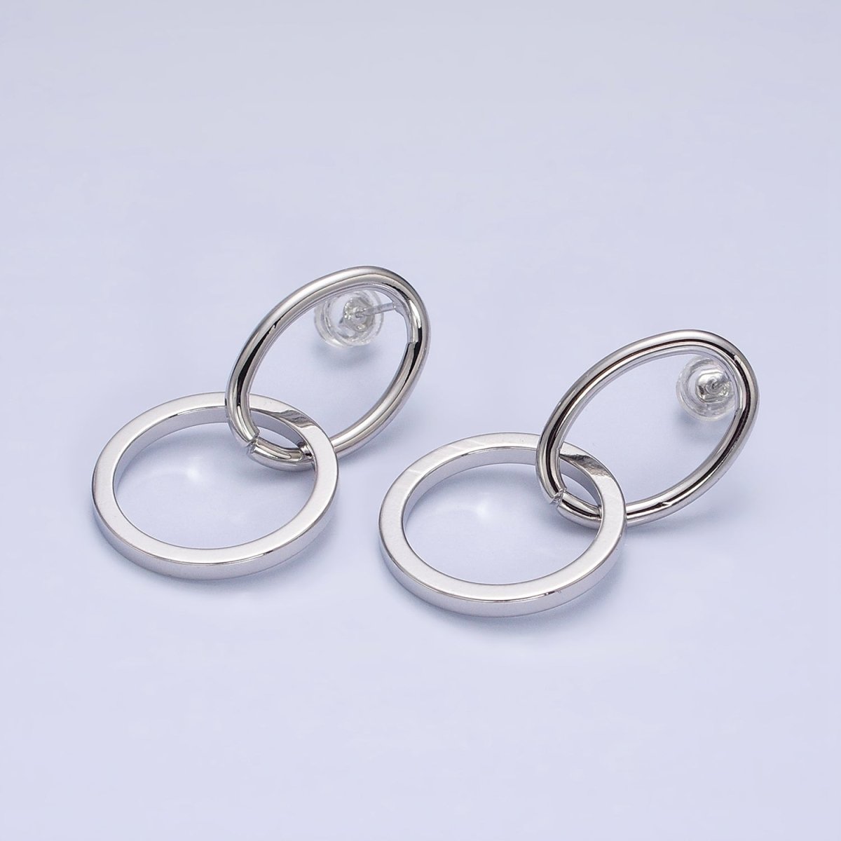 16K Gold Filled Geometric Open Oval Round Double Drop Stud Earrings in Gold & Silver | AD1141 AD1142 - DLUXCA