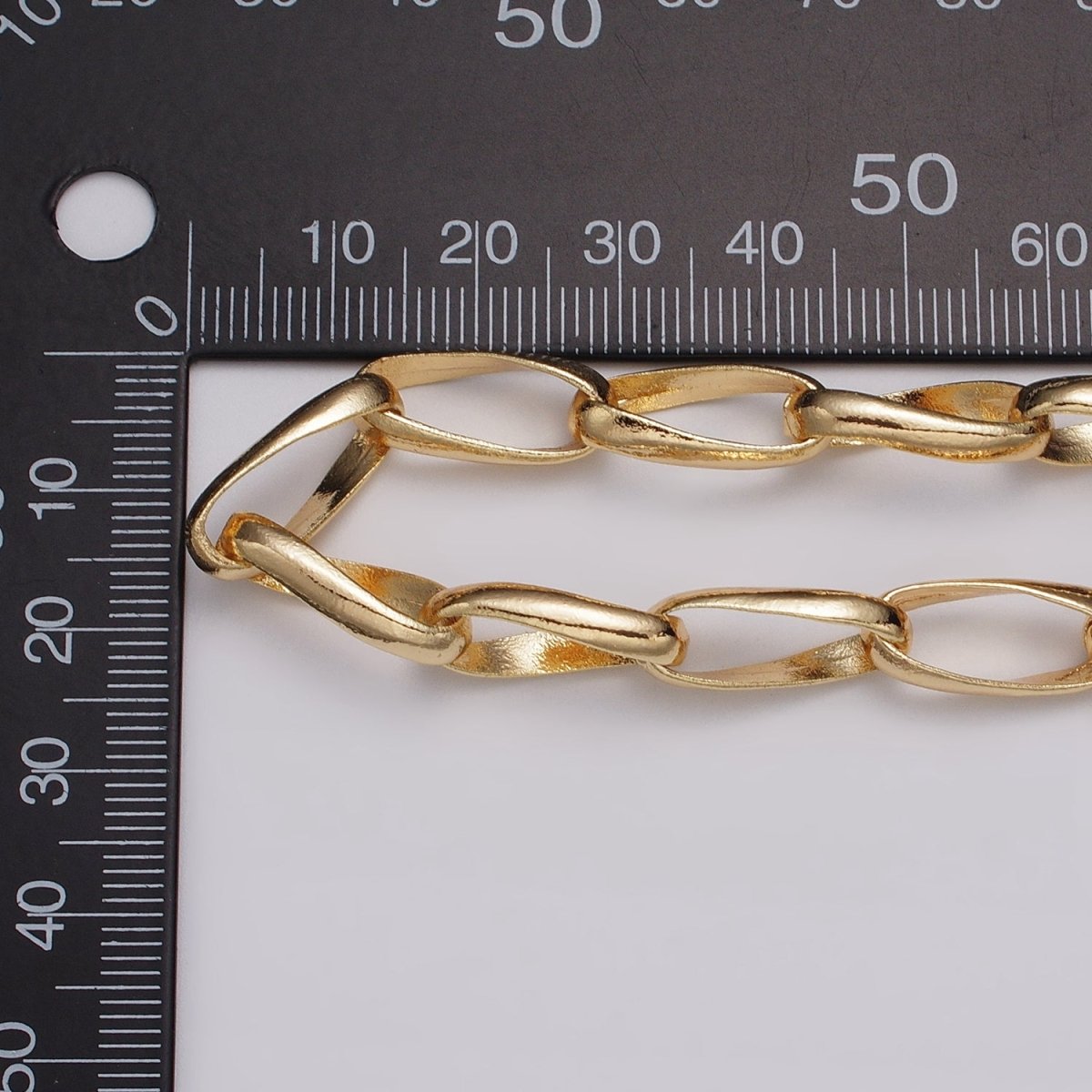 16k Gold Filled Geometric Twist Curved PaperClip Unfinished Chain by Yard in Gold & Silver | ROLL-1169 ROLL-1170 Clearance Pricing - DLUXCA