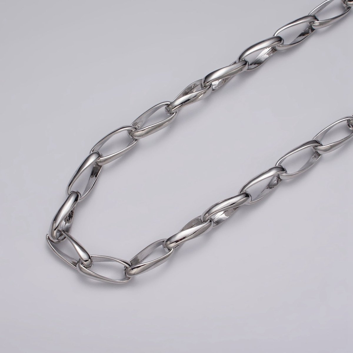 16k Gold Filled Geometric Twist Curved PaperClip Unfinished Chain by Yard in Gold & Silver | ROLL-1169 ROLL-1170 Clearance Pricing - DLUXCA