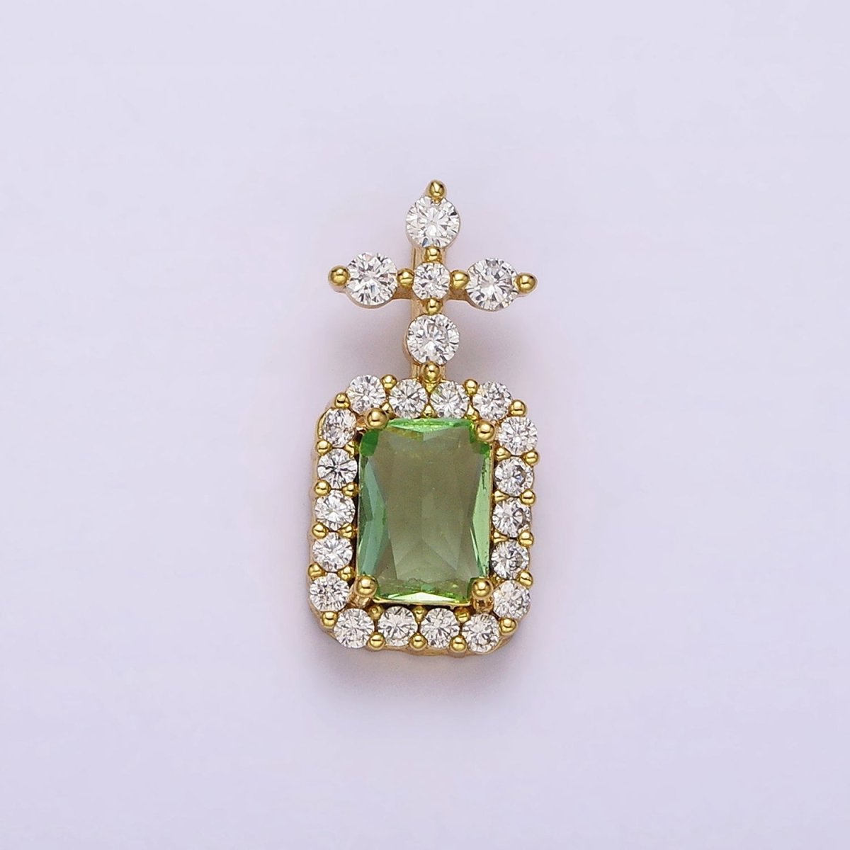 16K Gold Filled Green Baguette Clear Micro Paved Antenna CZ Pendant | AA762 - DLUXCA