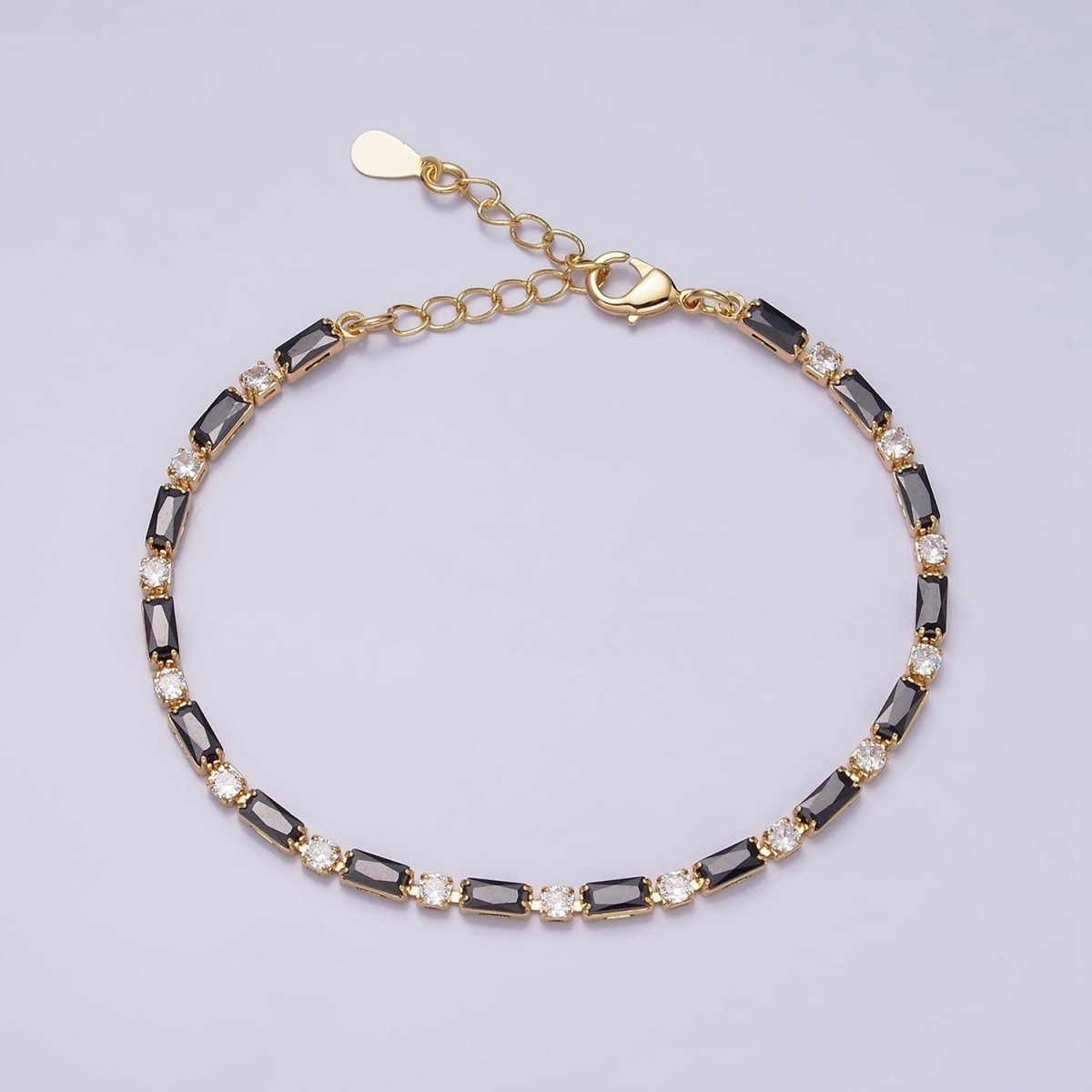 16K Gold Filled Green, Checkered, Black, Clear, Pink 2.5mm Baguette Round CZ 6.5 Inch Tennis Chain Bracelet | WA-1813 - WA-1831 Clearance Pricing - DLUXCA