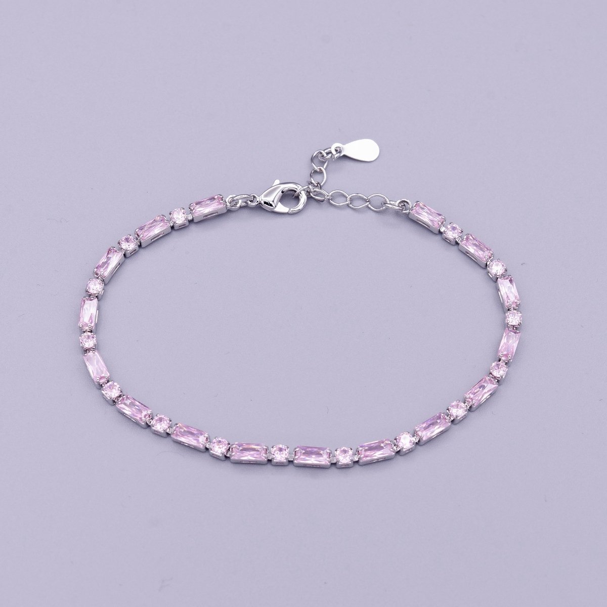 16K Gold Filled Green, Checkered, Black, Clear, Pink 2.5mm Baguette Round CZ 6.5 Inch Tennis Chain Bracelet | WA-1813 - WA-1831 Clearance Pricing - DLUXCA