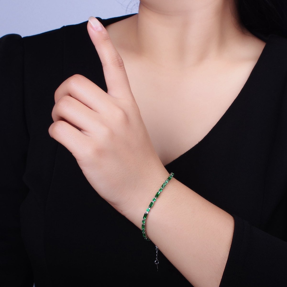 16K Gold Filled Green, Checkered, Black, Clear, Pink 2.5mm Baguette Round CZ 6.5 Inch Tennis Chain Bracelet | WA-1813 - WA-1831 Clearance Pricing - DLUXCA