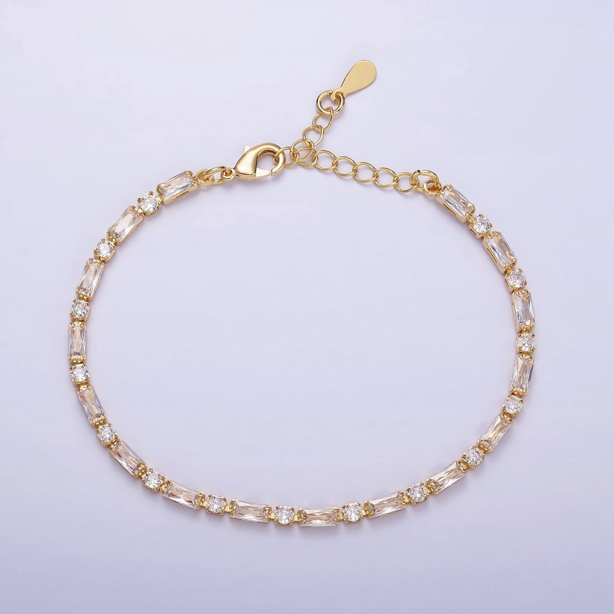 16K Gold Filled Green, Checkered, Black, Clear, Pink 2.5mm Baguette Round CZ 6.5 Inch Tennis Chain Bracelet | WA-1813 - WA-1831 Clearance Pricing - DLUXCA