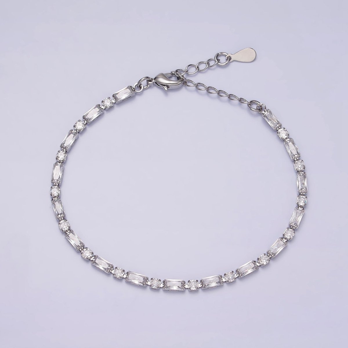 16K Gold Filled Green, Checkered, Black, Clear, Pink 2.5mm Baguette Round CZ 6.5 Inch Tennis Chain Bracelet | WA-1813 - WA-1831 Clearance Pricing - DLUXCA