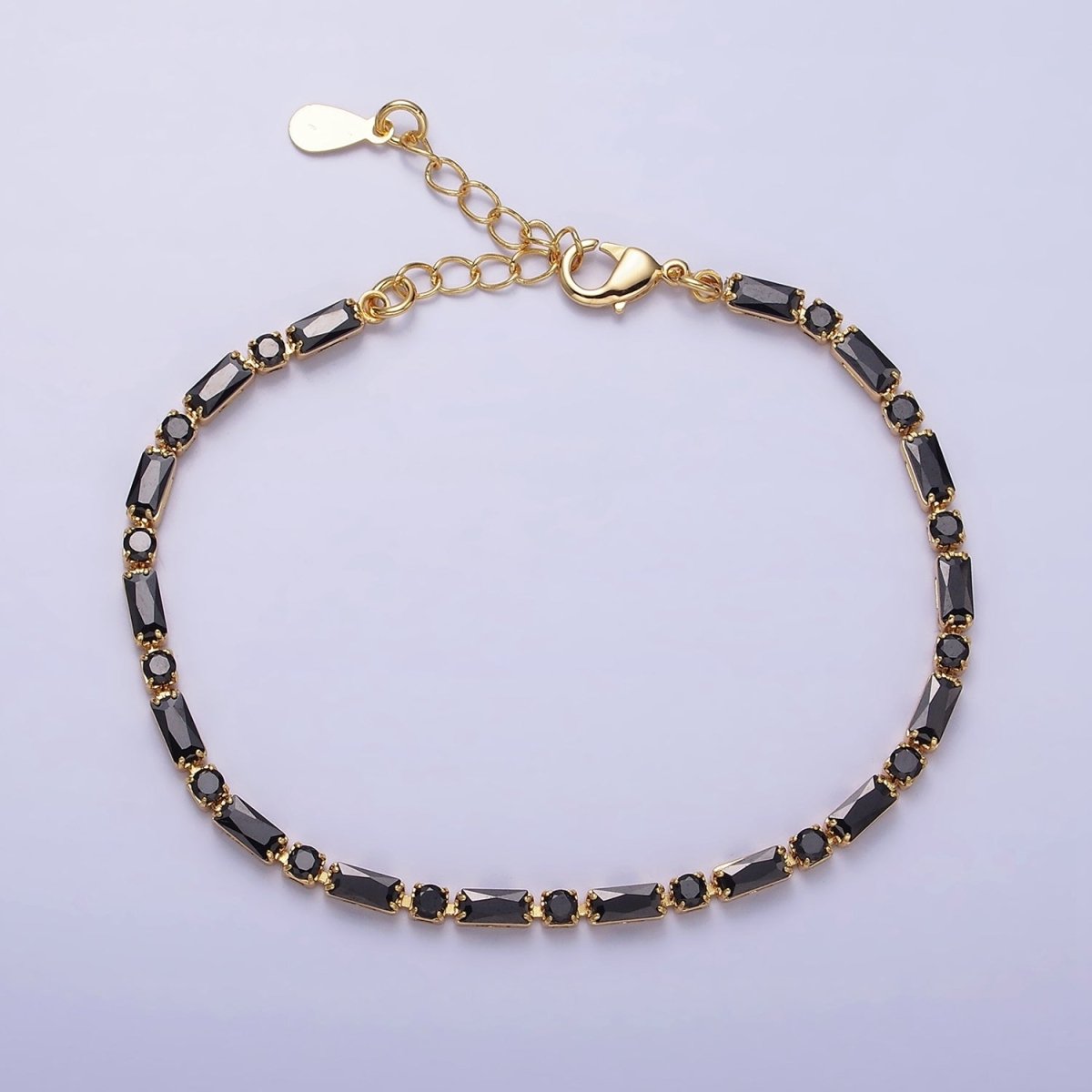 16K Gold Filled Green, Checkered, Black, Clear, Pink 2.5mm Baguette Round CZ 6.5 Inch Tennis Chain Bracelet | WA-1813 - WA-1831 Clearance Pricing - DLUXCA