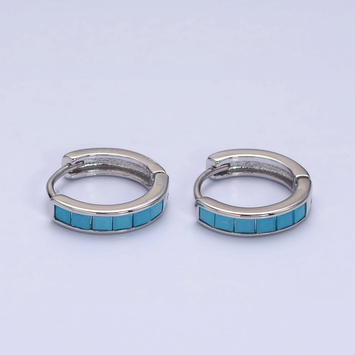 16K Gold Filled Green, Clear, Turquoise Square CZ Lined 13mm Cartilage Huggie Earrings in Gold & Silver | AB659 AB958 - AB960 AB1502 AB1503 - DLUXCA