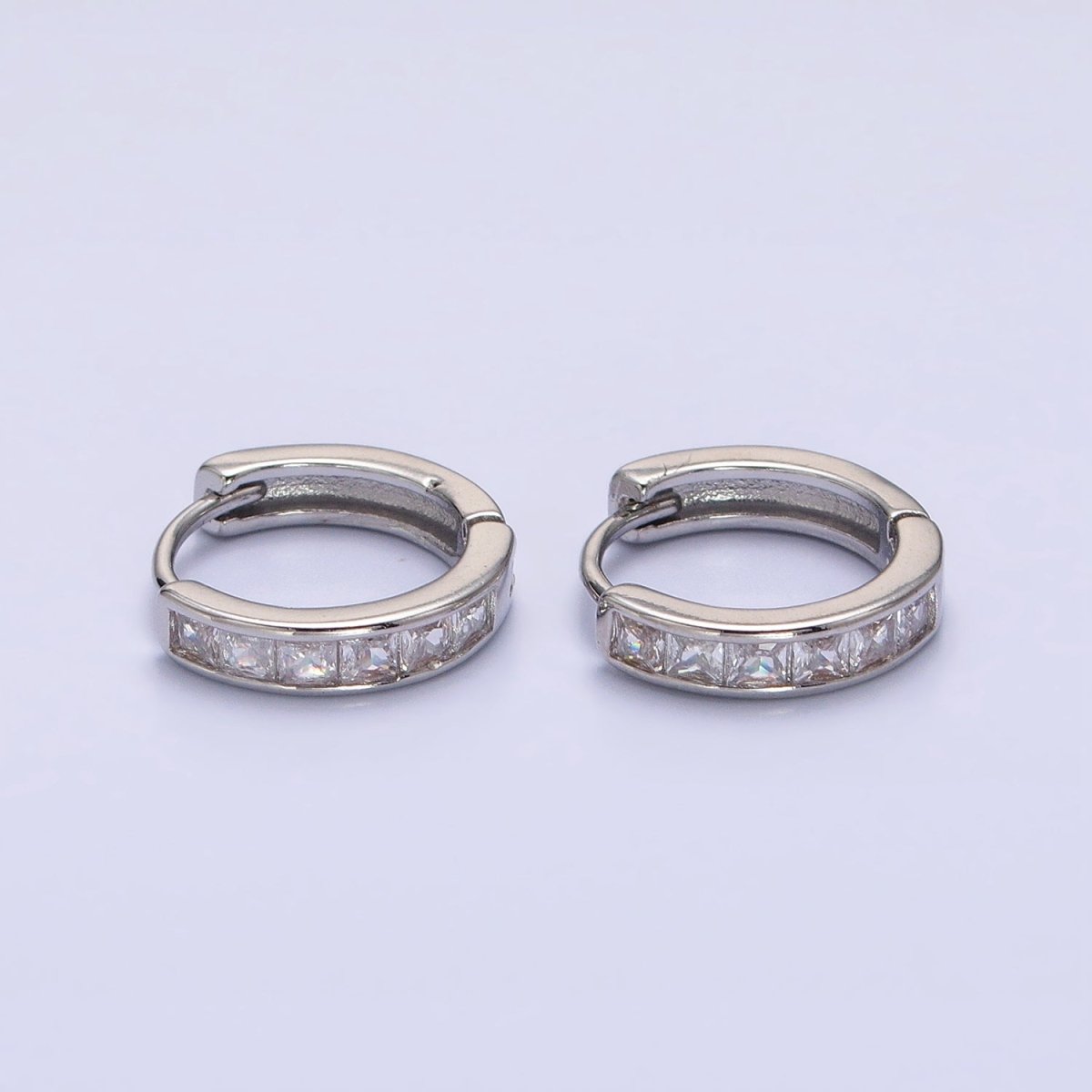 16K Gold Filled Green, Clear, Turquoise Square CZ Lined 13mm Cartilage Huggie Earrings in Gold & Silver | AB659 AB958 - AB960 AB1502 AB1503 - DLUXCA