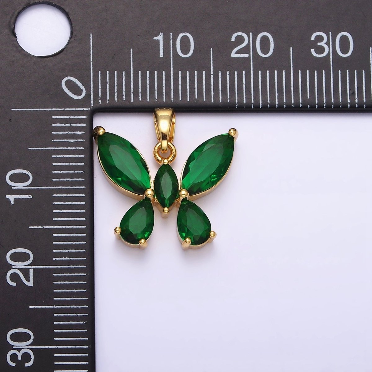 16K Gold Filled Green Emerald CZ Butterfly Mariposa Pendant | AA535 - DLUXCA