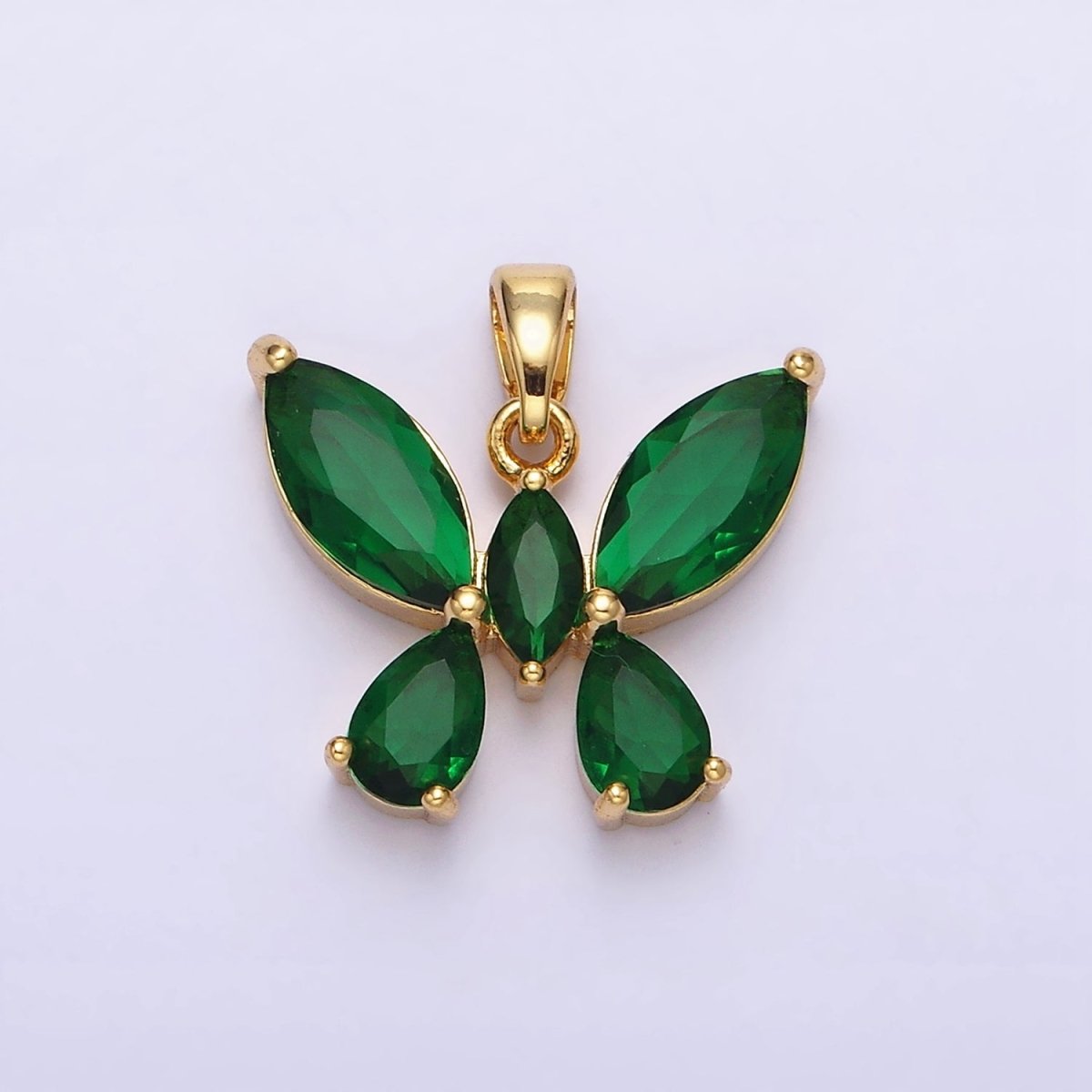 16K Gold Filled Green Emerald CZ Butterfly Mariposa Pendant | AA535 - DLUXCA