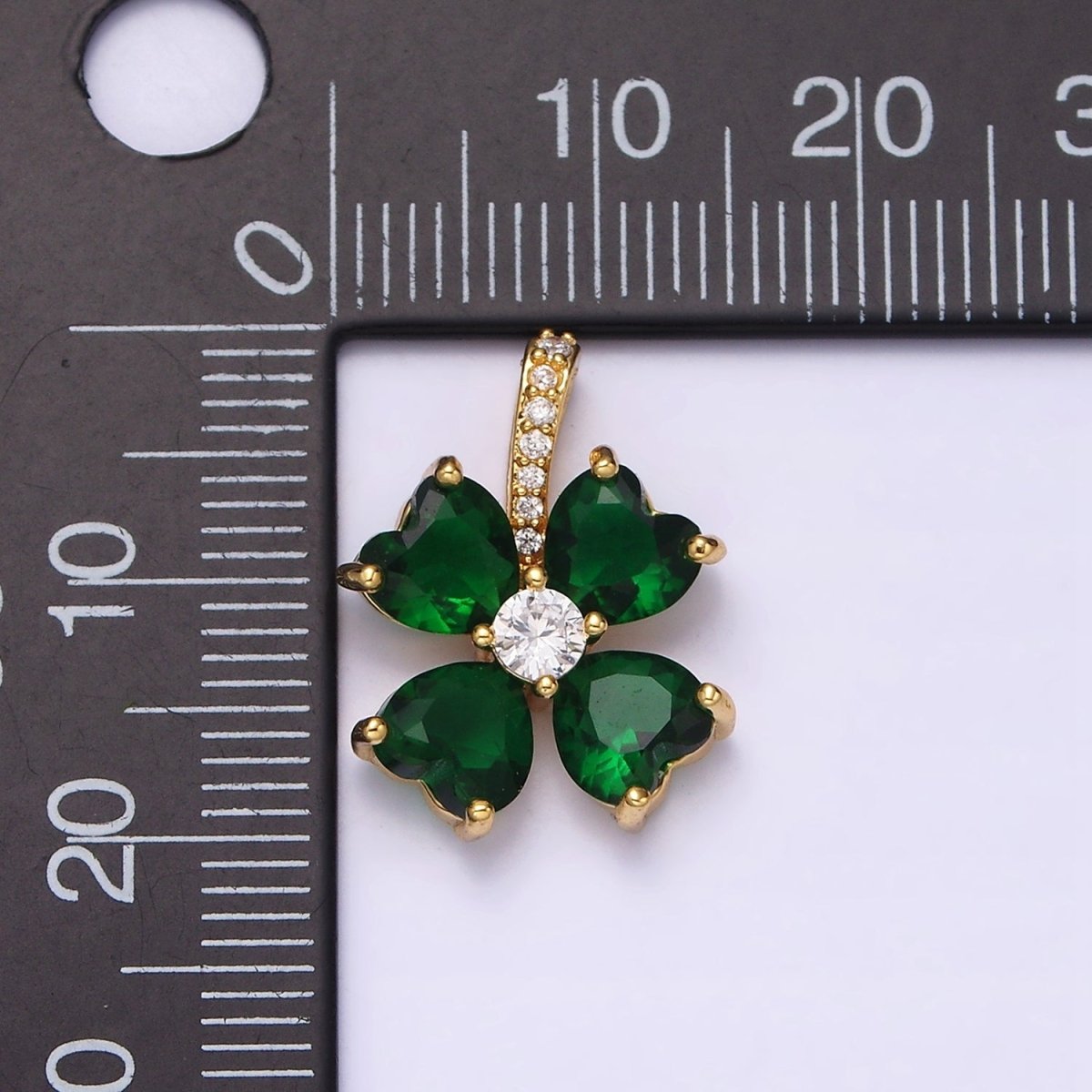 16K Gold Filled Green Flower CZ Heart Petal Micro Paved Bail Pendant | AA547 - DLUXCA