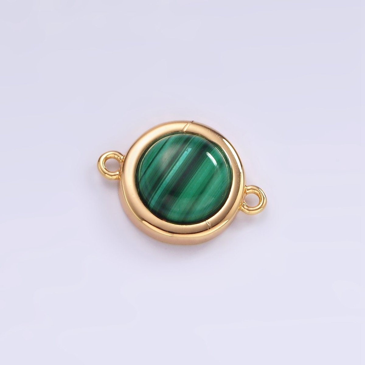16K Gold Filled Green Malachite Bezel Round Connector | G-152 - DLUXCA