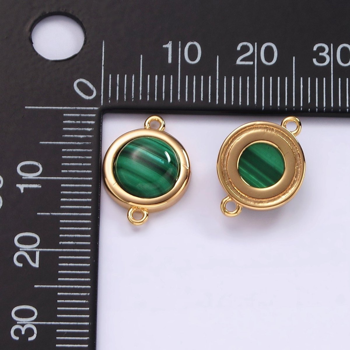 16K Gold Filled Green Malachite Bezel Round Connector | G-152 - DLUXCA