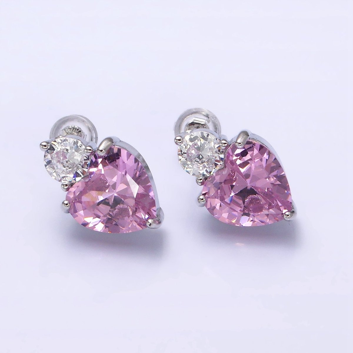 16K Gold Filled Green, Pink Heart Round CZ Stud Earrings in Gold & Silver | AD1074 - AD1077 - DLUXCA