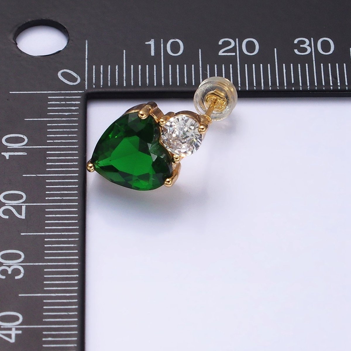 16K Gold Filled Green, Pink Heart Round CZ Stud Earrings in Gold & Silver | AD1074 - AD1077 - DLUXCA