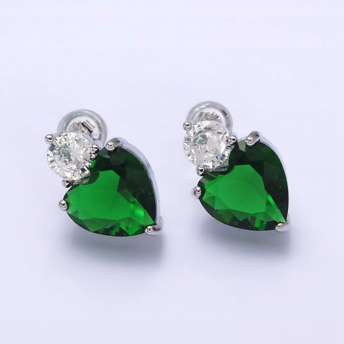 16K Gold Filled Green, Pink Heart Round CZ Stud Earrings in Gold & Silver | AD1074 - AD1077 - DLUXCA