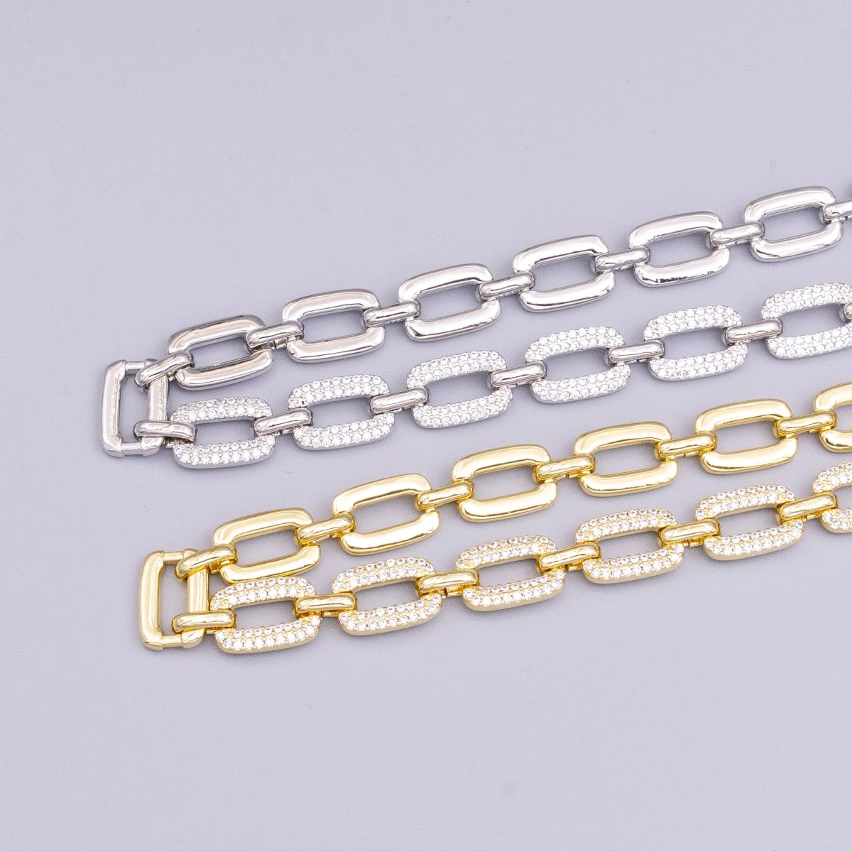 16K Gold Filled Half Micro Paved CZ Unique Paperclip 17 Inch Chain Necklace in Gold & Silver | WA-1892 WA-1893 Clearance Pricing - DLUXCA