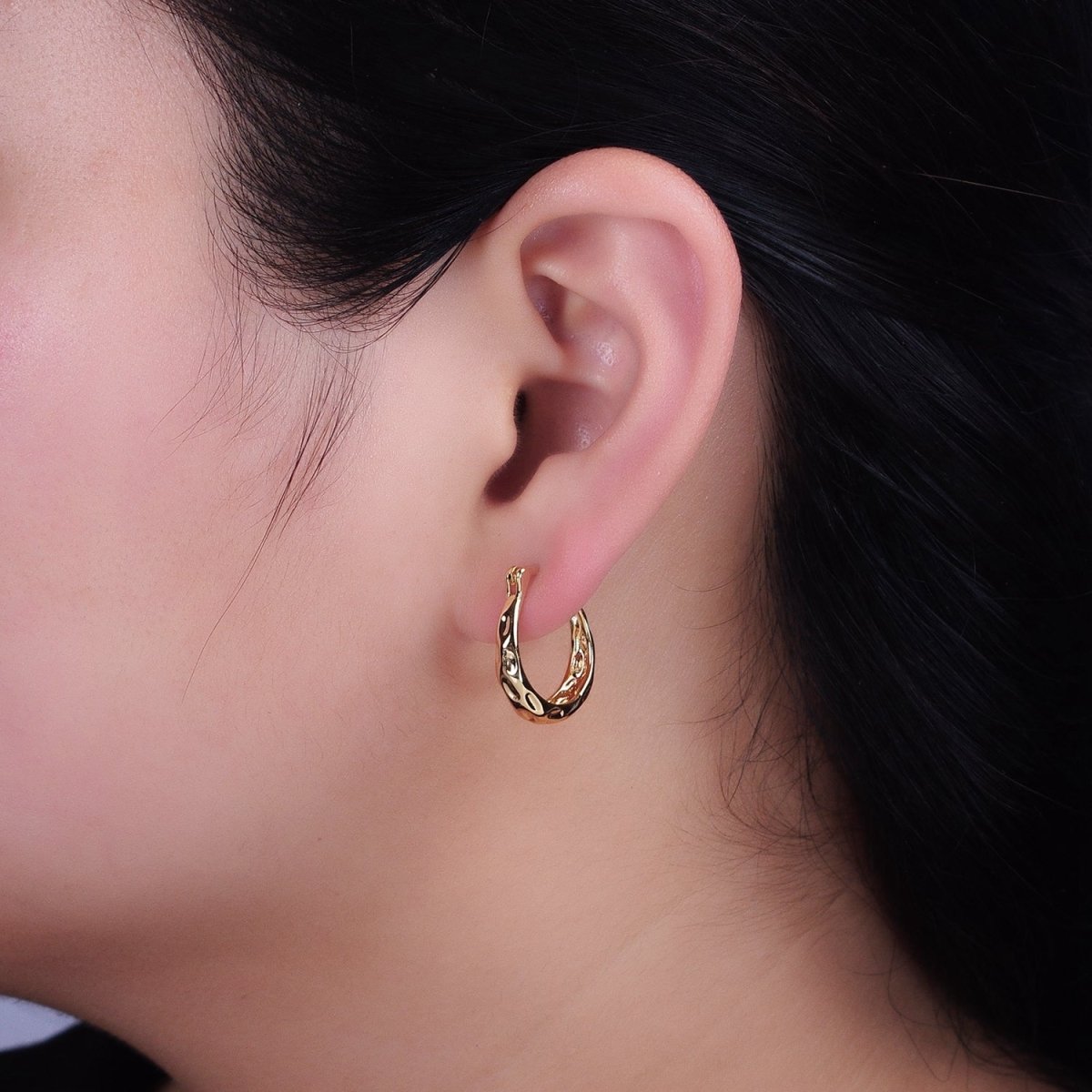 16K Gold Filled Hammered Oblong Latch Earrings in Gold & Silver | AB1423 AB1424 - DLUXCA