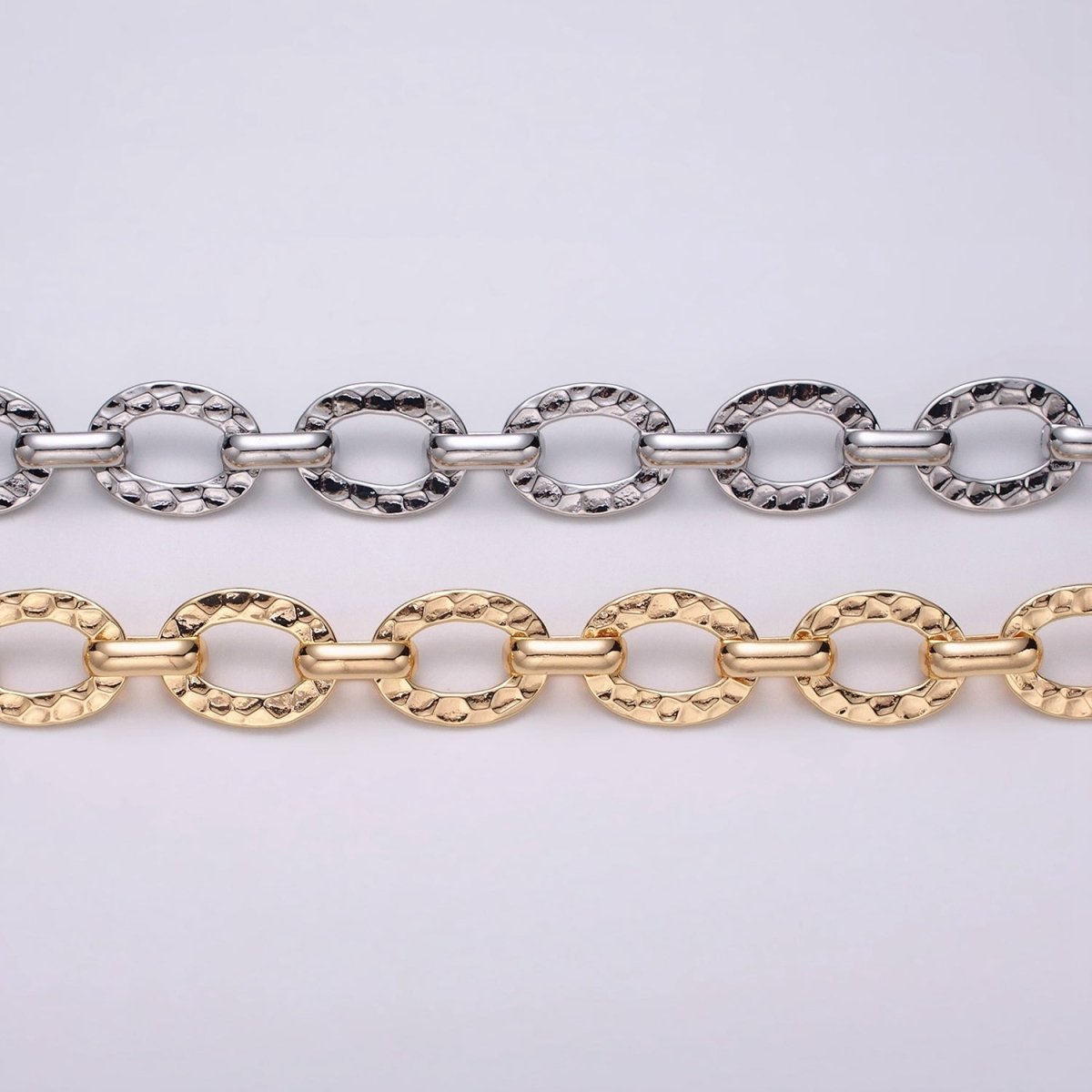 16K Gold Filled Hammered Oval Cable Chain Chain, Silver Unique Chain by Yard for Jewelry Making Supply | ROLL-1257 1258 Clearance Pricing - DLUXCA