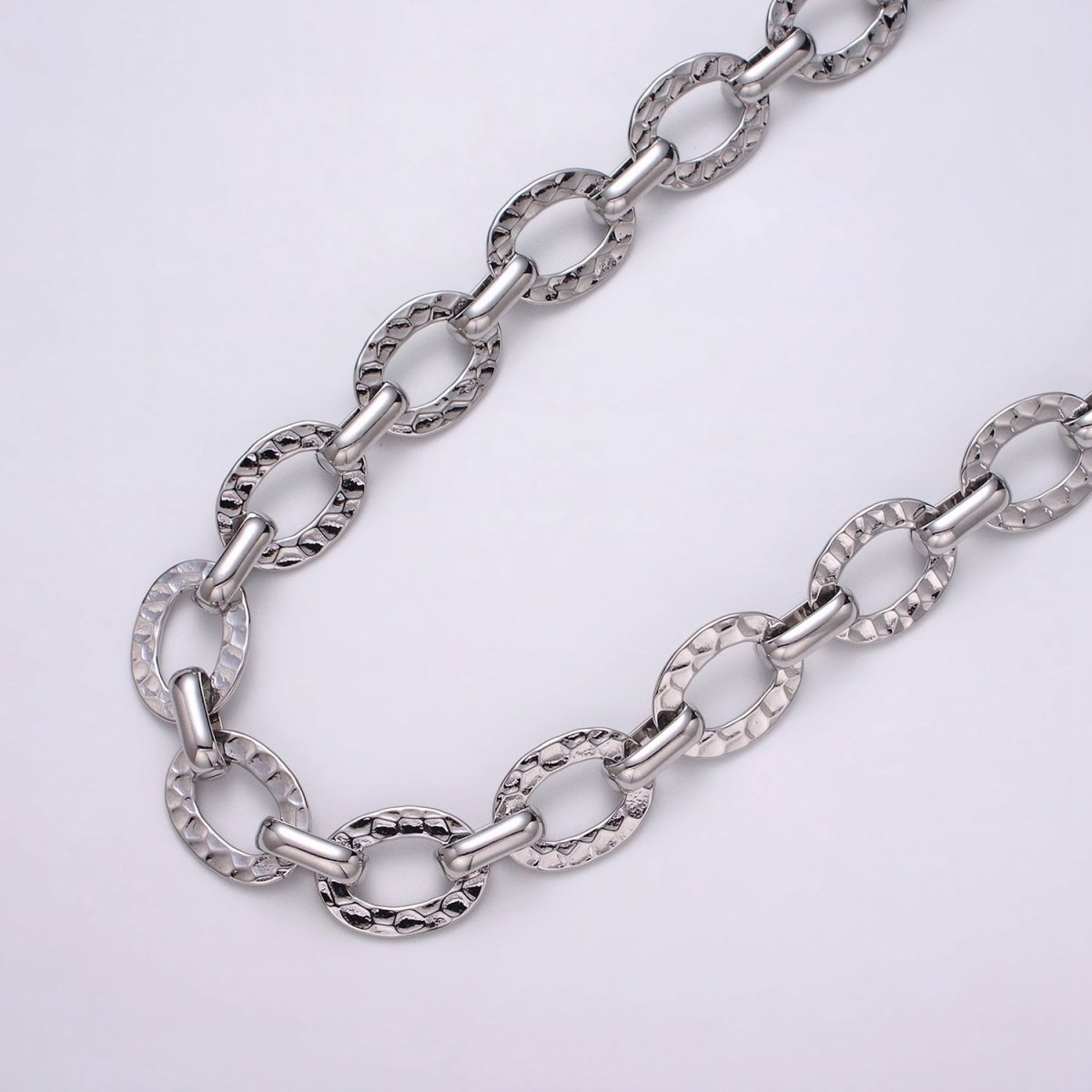 16K Gold Filled Hammered Oval Cable Chain Chain, Silver Unique Chain by Yard for Jewelry Making Supply | ROLL-1257 1258 Clearance Pricing - DLUXCA