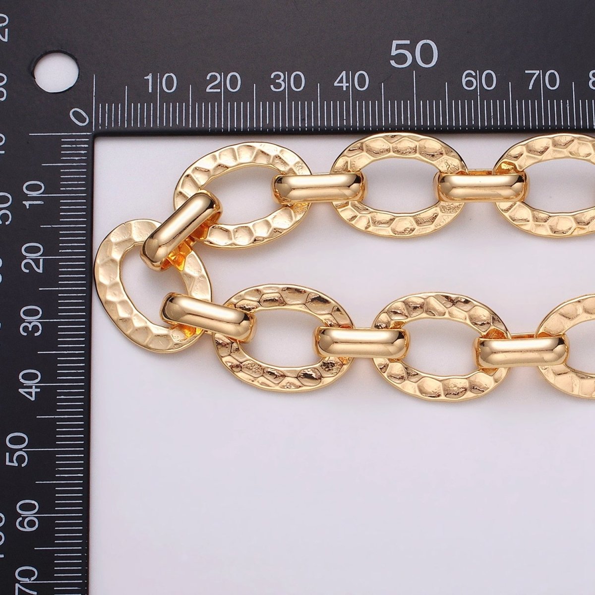 16K Gold Filled Hammered Oval Cable Chain Chain, Silver Unique Chain by Yard for Jewelry Making Supply | ROLL-1257 1258 Clearance Pricing - DLUXCA