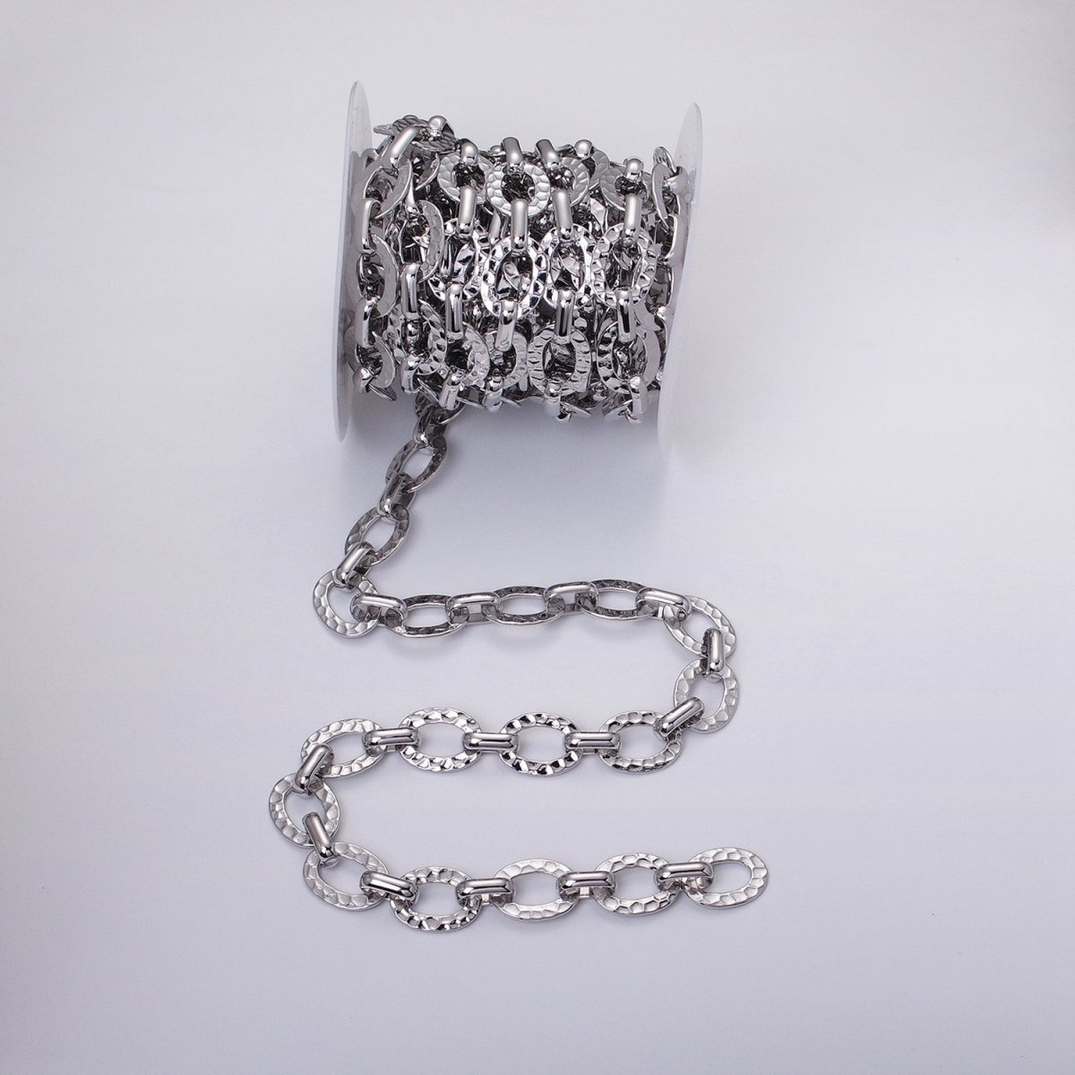 16K Gold Filled Hammered Oval Cable Chain Chain, Silver Unique Chain by Yard for Jewelry Making Supply | ROLL-1257 1258 Clearance Pricing - DLUXCA