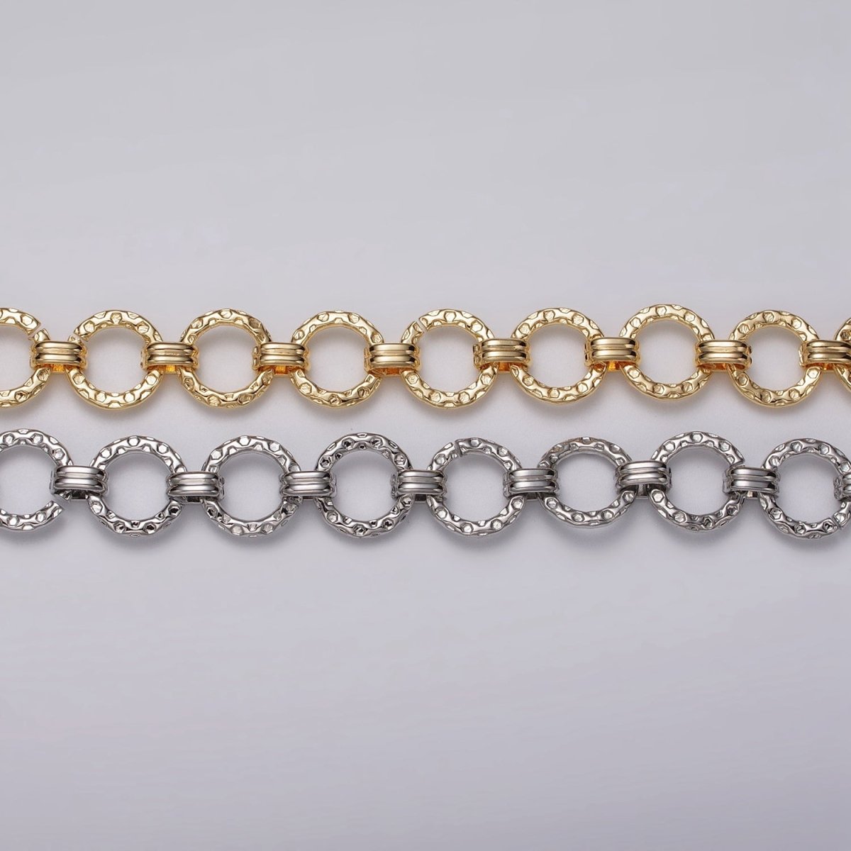 16k Gold Filled Hammered Rolo Unique Unfinished Chain by Yard in Gold & Silver | ROLL-1173 ROLL-1174 Clearance Pricing - DLUXCA