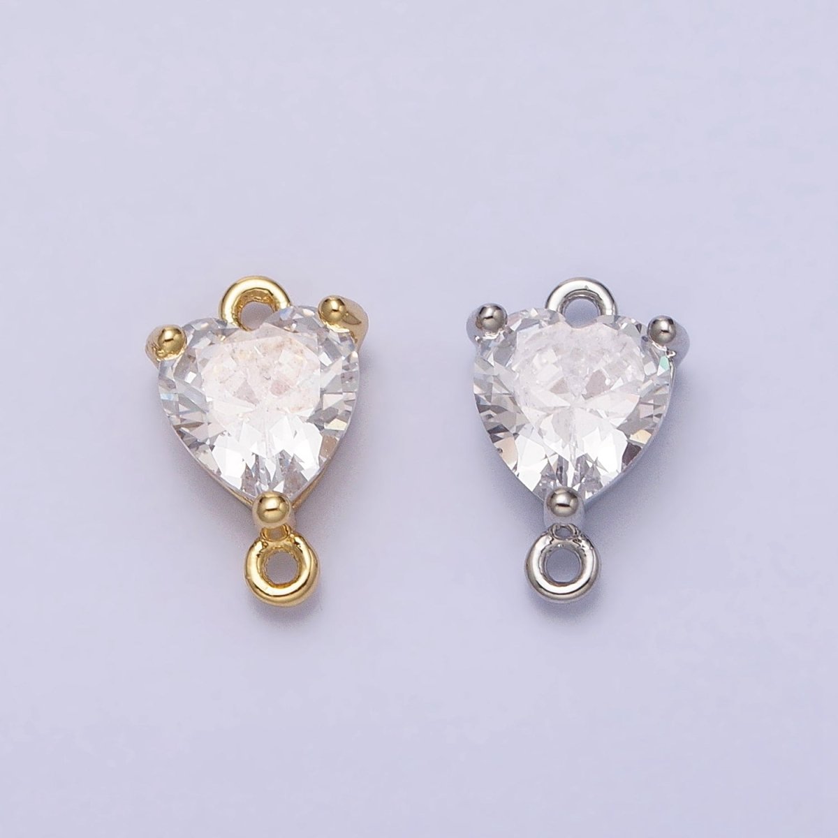 16K Gold Filled Heart Clear CZ Link Connector in Gold & Silver | AD1329 AD1330 - DLUXCA