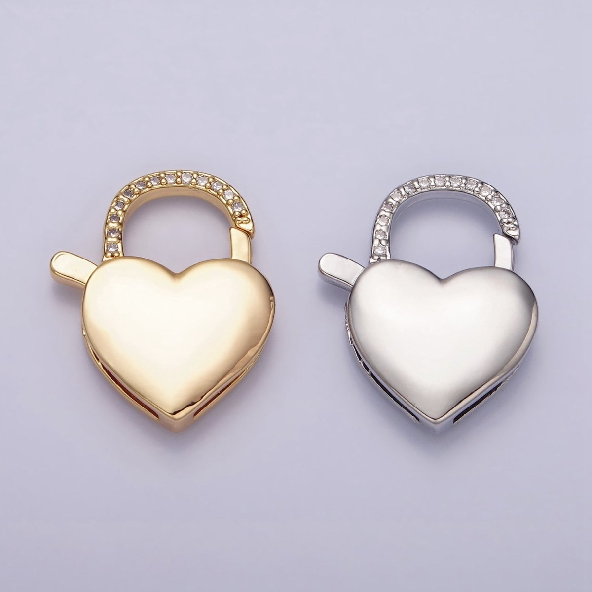 16K Gold Filled Heart Shaped Lock, Clear Micro Pave CZ Heart Clasp For Necklace Jewelry Making Supplies End Clasp Component Z-935 Z-936 - DLUXCA