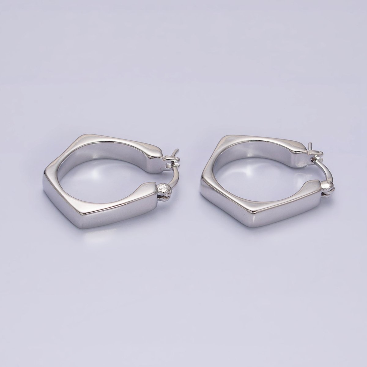 16K Gold Filled Hexagonal Geometric Latch French Lock Hoop Earrings in Gold & Silver | AB905 AB1533 - DLUXCA