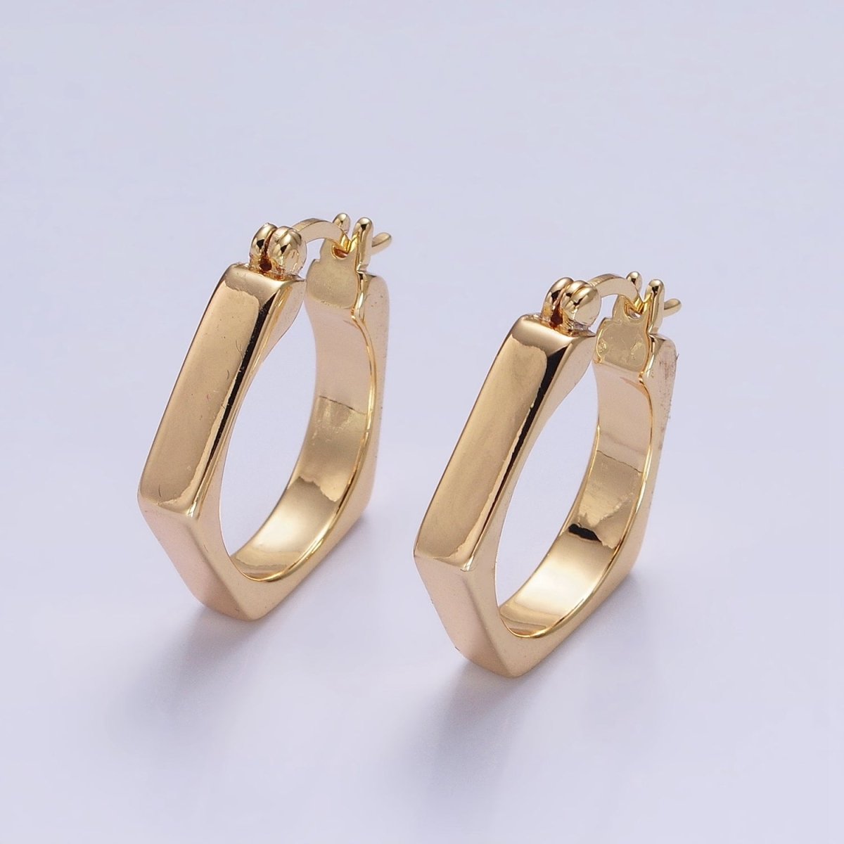 16K Gold Filled Hexagonal Geometric Latch French Lock Hoop Earrings in Gold & Silver | AB905 AB1533 - DLUXCA