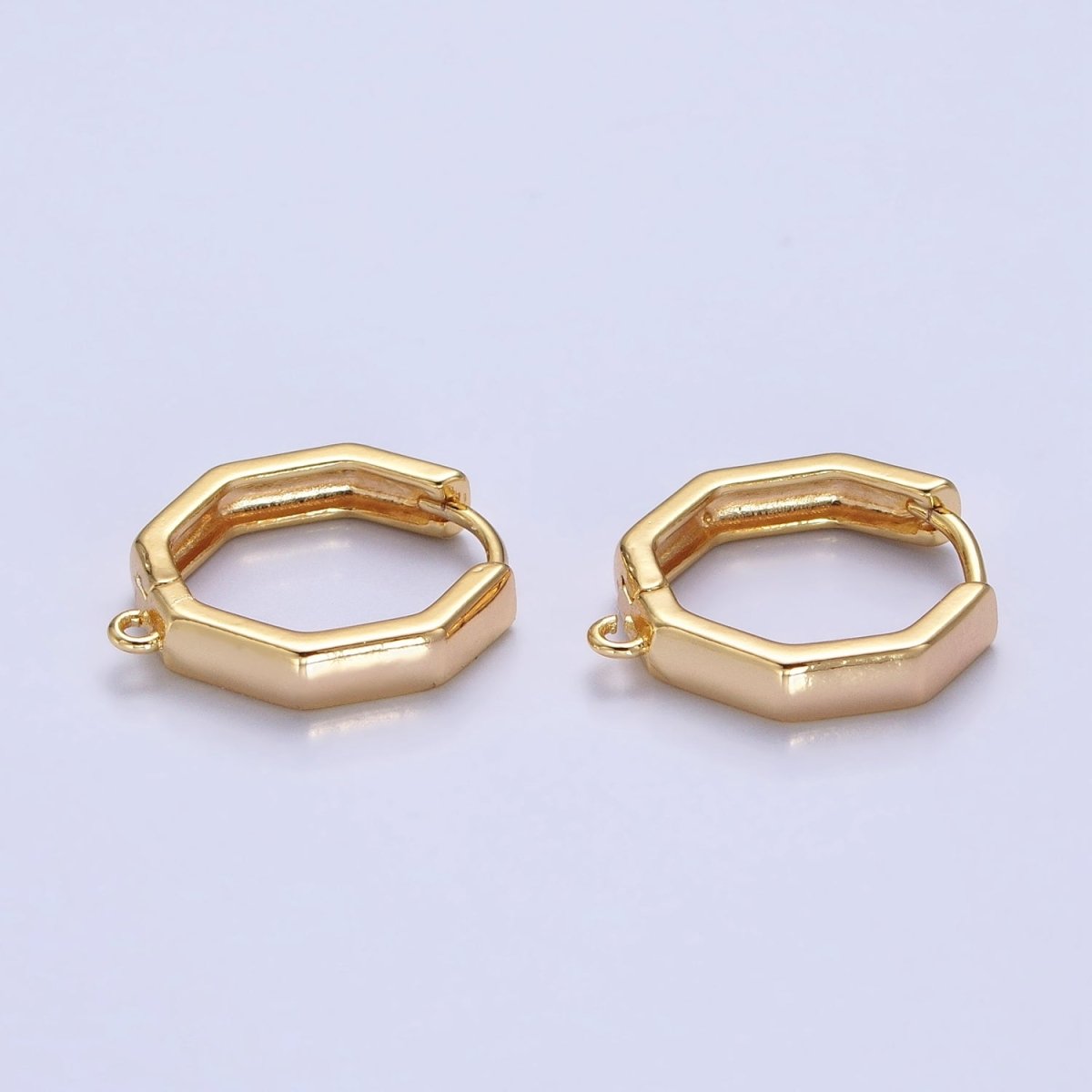 16K Gold Filled Hexagonal Huggie Open Loop Earrings Supply in Gold & Silver | Z-322 Z-323 - DLUXCA
