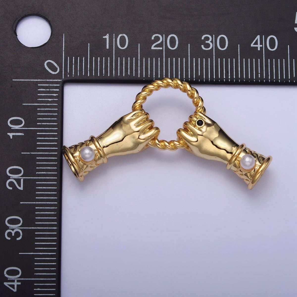 16K Gold Filled Holding Hand Gesture Pearl Cuff Sleeve Twisted Connector in Silver & Gold | AA917 AA1058 - DLUXCA