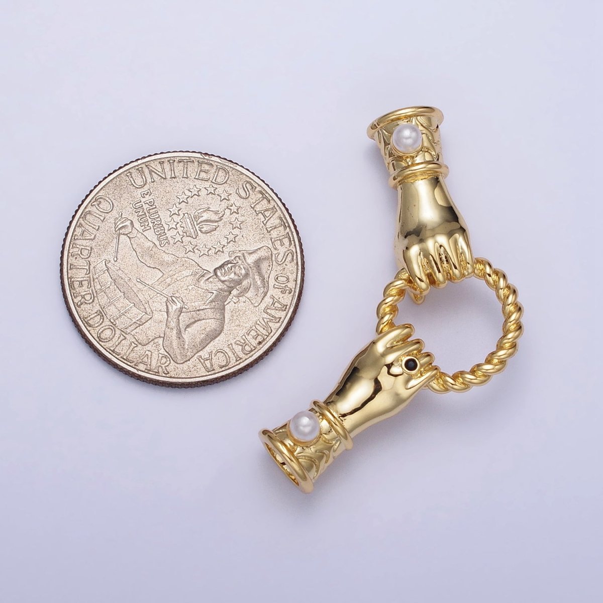 16K Gold Filled Holding Hand Gesture Pearl Cuff Sleeve Twisted Connector in Silver & Gold | AA917 AA1058 - DLUXCA