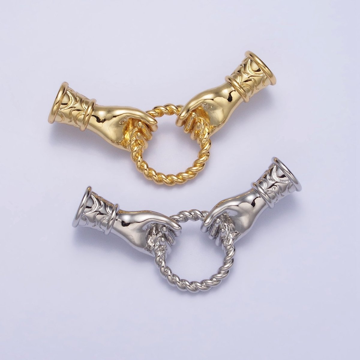 16K Gold Filled Holding Hand Gesture Pearl Cuff Sleeve Twisted Connector in Silver & Gold | AA917 AA1058 - DLUXCA