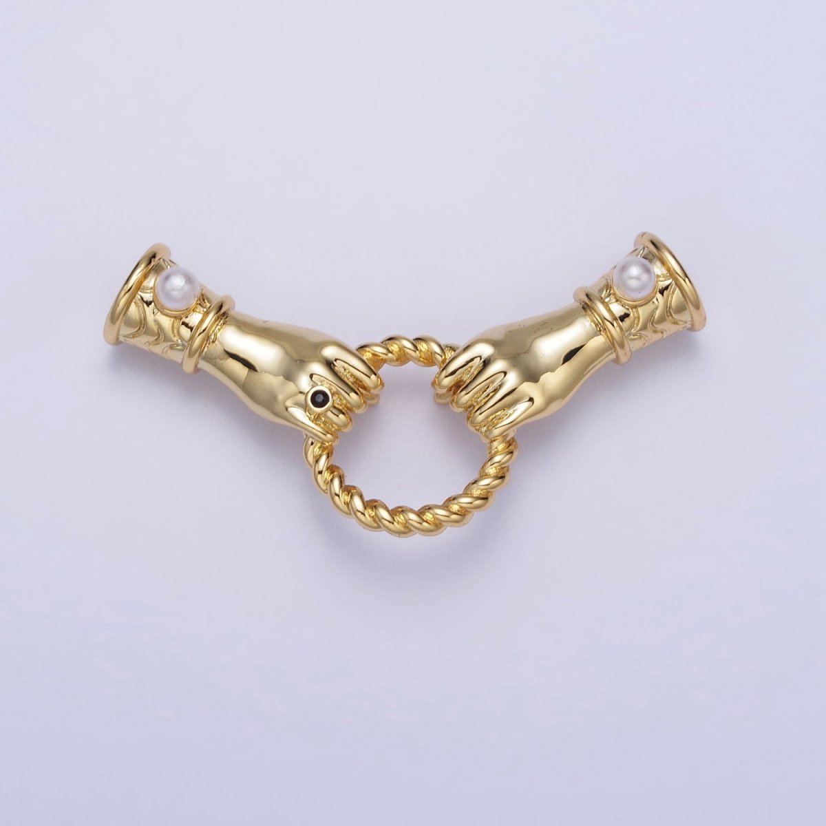 16K Gold Filled Holding Hand Gesture Pearl Cuff Sleeve Twisted Connector in Silver & Gold | AA917 AA1058 - DLUXCA